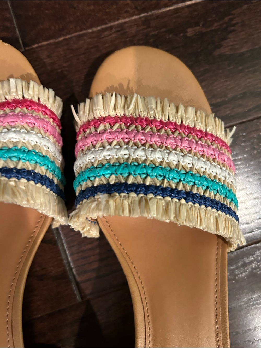 J. Crew Beige Raffia Slide Mules with Multicolor Stripe Accents - Picture 4 of 7